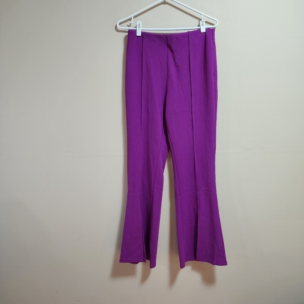 Melloday high waisted front slit flare pants color magenta size medium